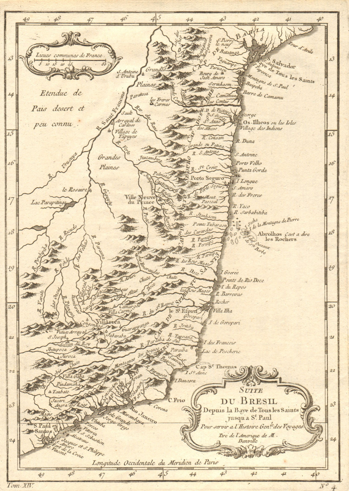 'Suite du Brésil depuis…' Northern Brazil. Salvador-Sao Paolo. BELLIN 1757 map